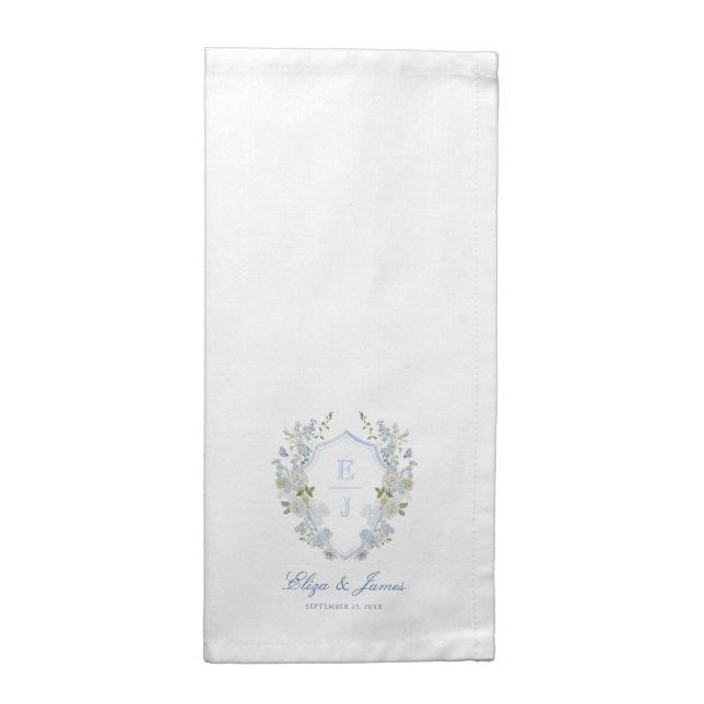 Romantic Soft Blue Monogram Crest Wedding Cloth Napkin (Half Fold)