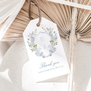 Romantic Soft Blue Monogram Crest Wedding Gift Tags