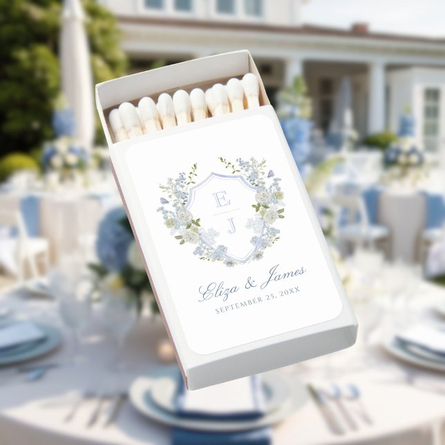 Romantic Soft Blue Monogram Crest Wedding Matchboxes (Creator Uploaded)