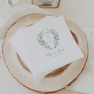 Romantic Soft Blue Monogram Crest Wedding Napkins
