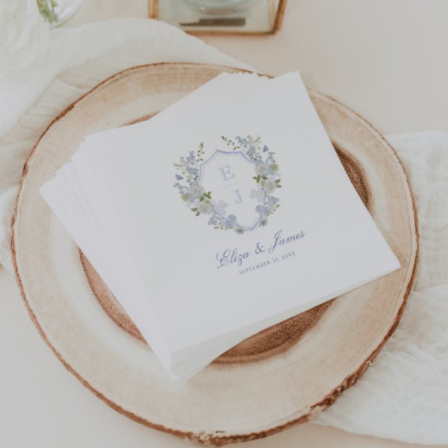 Romantic Soft Blue Monogram Crest Wedding Napkins (Creator Uploaded)