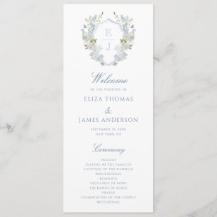 Romantic Soft Blue Monogram Crest Wedding Program