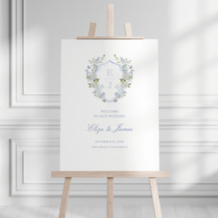Romantic Soft Blue Monogram Crest Wedding Welcome  Foam Board