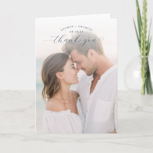 Romantic Soft Blue Photo Letterpress Thank You Card