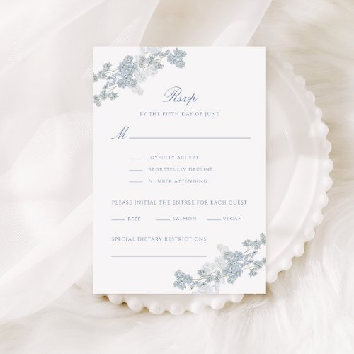 Romantic Soft Blue Vintage Floral Wedding RSVP Card