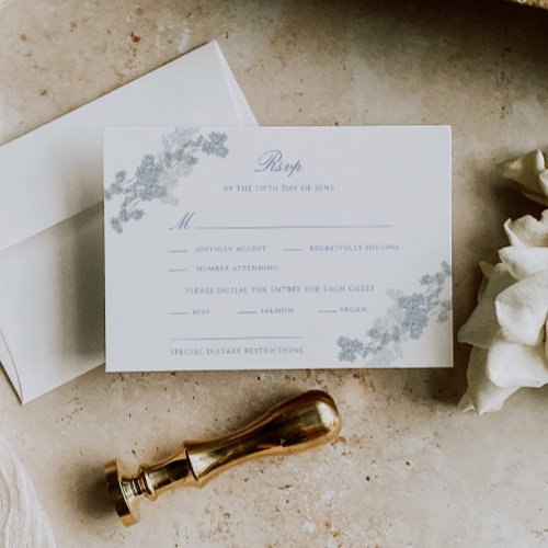Romantic Soft Blue Vintage Floral Wedding RSVP Card