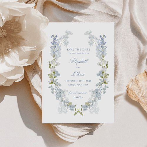 Romantic Soft Blue Vintage Floral Wedding Save The Date