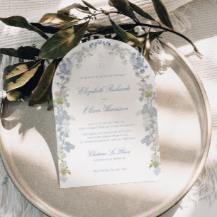 Romantic Soft Blue Vintage Monogram Arch Wedding Invitation