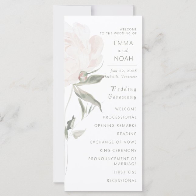 Romantic Soft Blush Peony Wedding Program (Front)