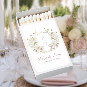 Romantic Soft Blush White Monogram Crest Wedding Matchboxes