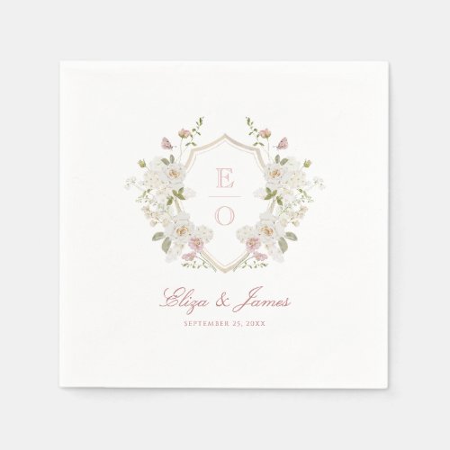 Romantic Soft Blush White Monogram Crest Wedding Napkins