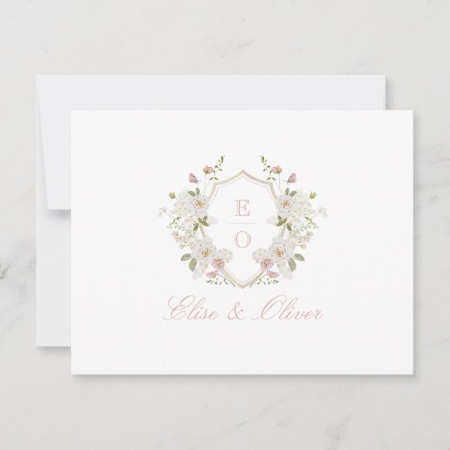 Romantic Soft Blush White Wedding Monogram Thank You Card (Front)
