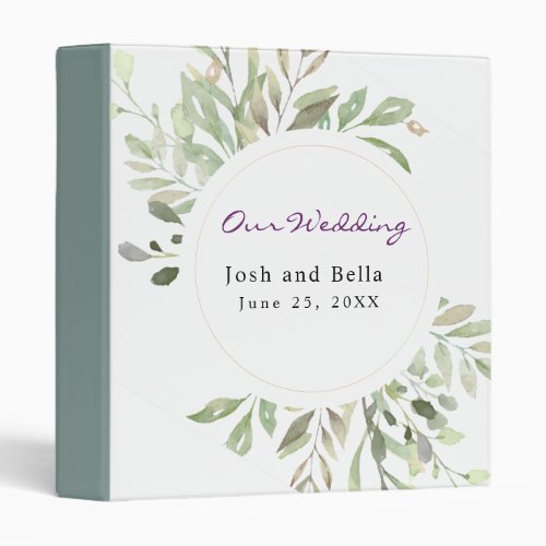 Romantic Soft Botanical Greenery Wedding 3 Ring Binder