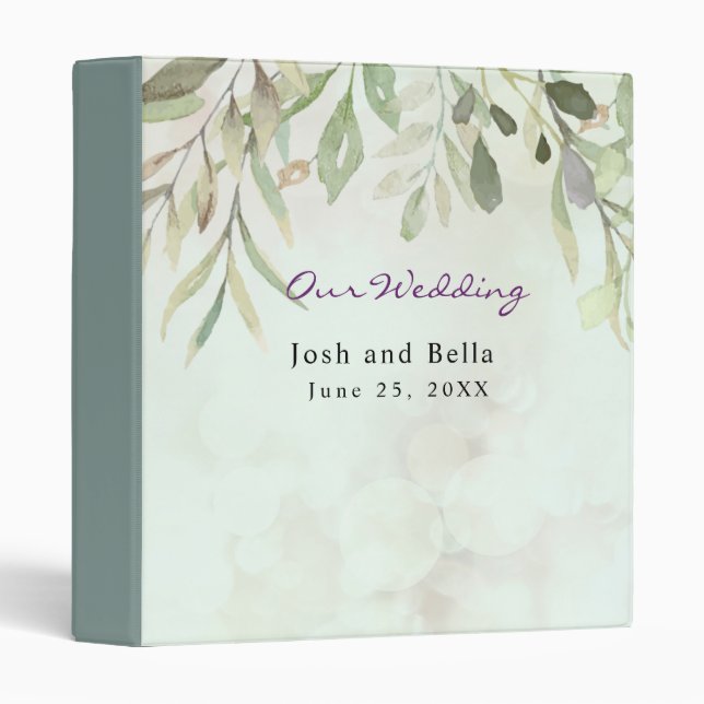 Romantic Soft Botanical Greenery Wedding 3 Ring Binder (Front/Spine)