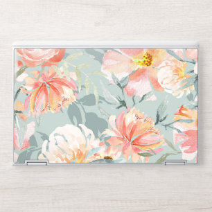 Romantic Soft Coral Floral Watercolor Seamless Pat HP Laptop Skin
