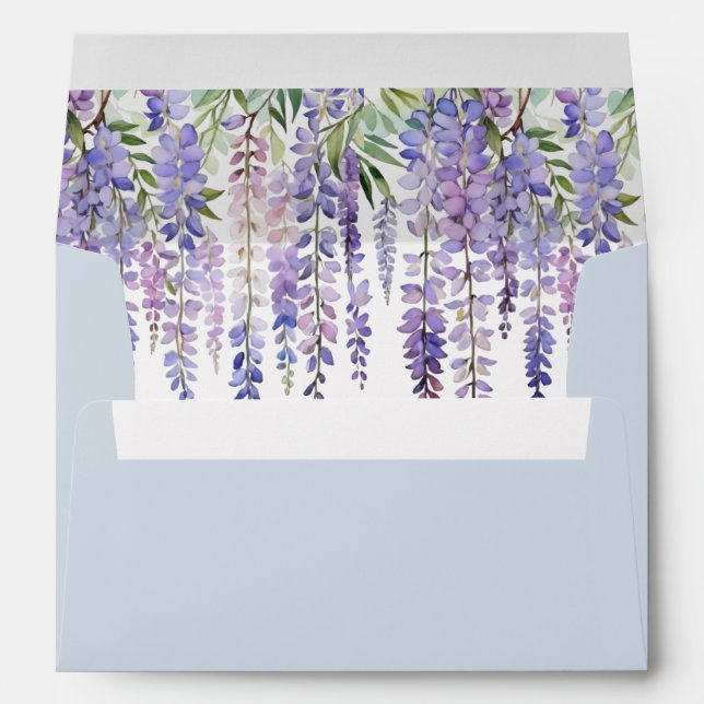 Romantic Soft Dusty Blue Wisteria Garden Wedding Envelope (Back (Bottom))