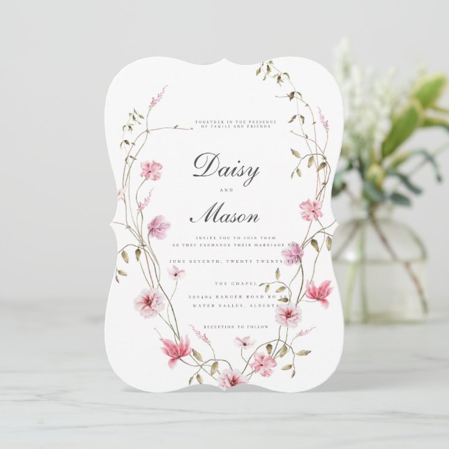 Romantic Soft Floral Blush pink wedding Invitation (Standing Front)