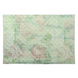 Romantic Soft Green & Pink Rose Cloth Placemat