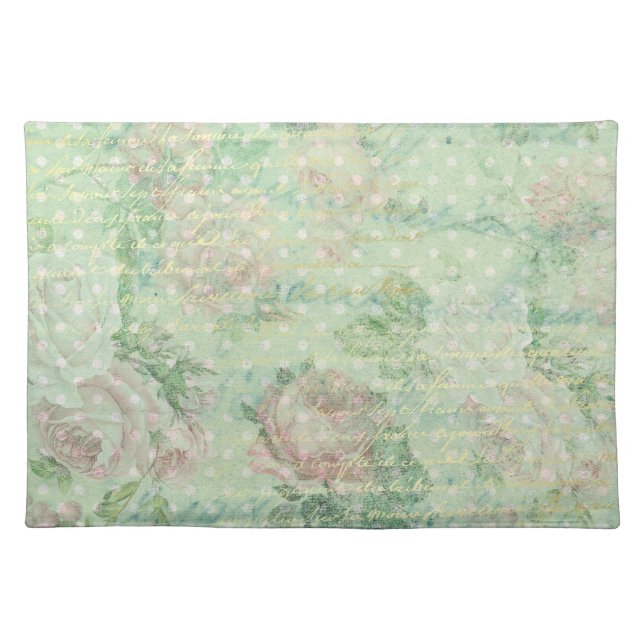 Romantic Soft Green & Pink Rose Cloth Placemat (Front)