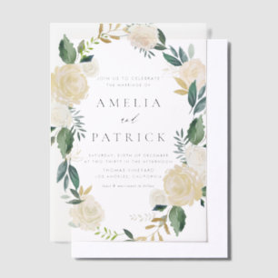 Romantic Soft Ivory Floral Wreath Wedding Vellum Invitations