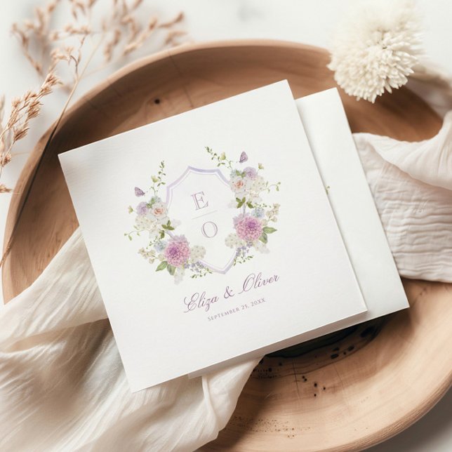 Romantic Soft Pastel Monogram Crest Wedding Napkins (Creator Uploaded)