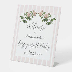 Romantic Soft Pink Engagement Party Welcome Pedestal Sign