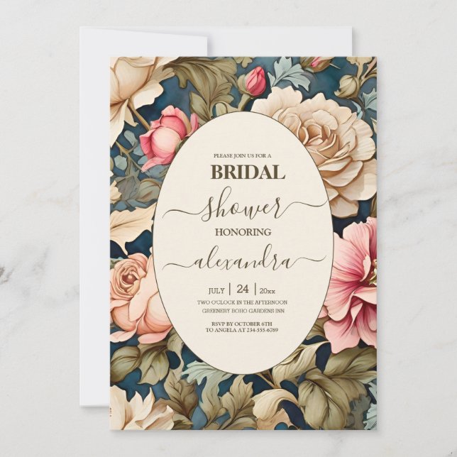 Romantic Soft Pink Flowers Bridal Invitation (Front)