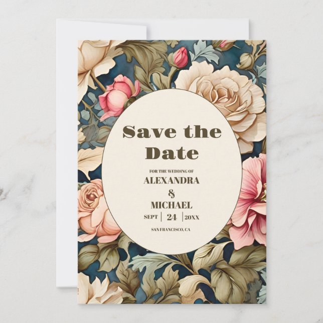 Romantic Soft Pink Flowers Wedding Save The Date (Front)