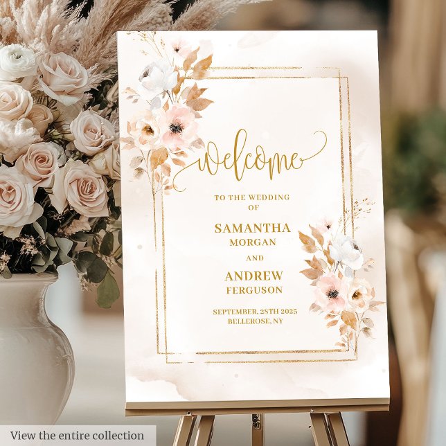 Romantic Soft Pink Gold Frame Wedding Welcome Sign (Romantic Soft Pink Gold Frame Wedding Welcome Sign)