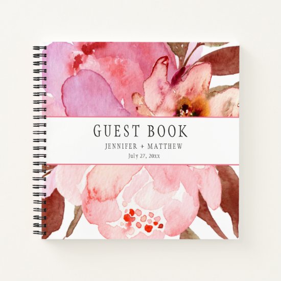 Romantic Soft Pink Peonies Wildflowers Guest Book
