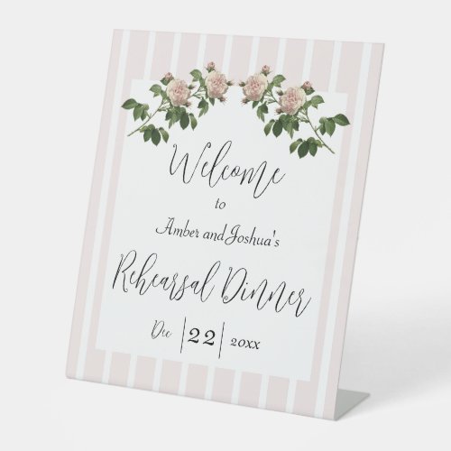 Romantic Soft Pink Rehearsal Dinner Welcome Pedestal Sign