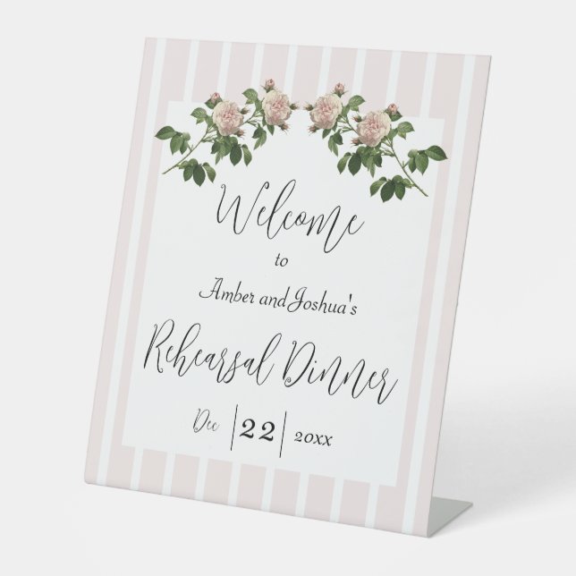 Romantic Soft Pink Rehearsal Dinner Welcome Pedestal Sign (Front)