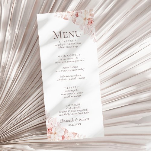 Romantic Soft Pink Roses Wedding Menu