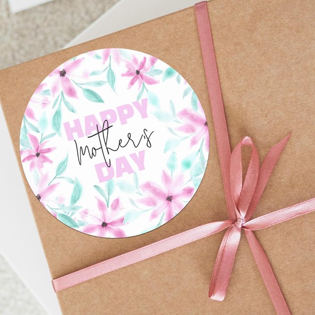 Romantic Soft Pink Watercolor Flowers Mother's Day Classic Round Sticker (Creator Uploaded)