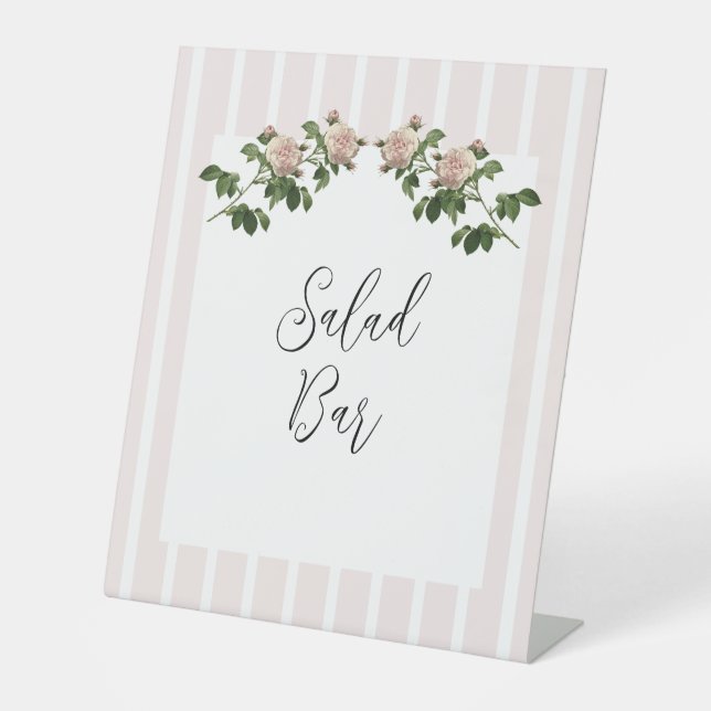 Romantic Soft Pink Wedding Salad Bar Pedestal Sign (Front)