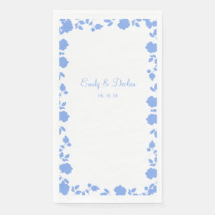 Romantic Soft Pretty Blue Floral Border Wedding Paper Guest Towels