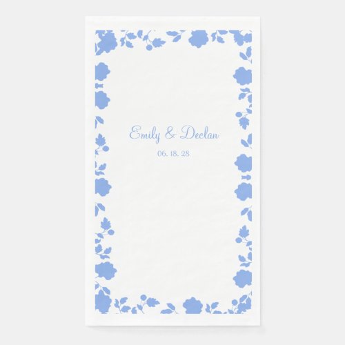 Romantic Soft Pretty Blue Floral Border Wedding Paper Guest Towels