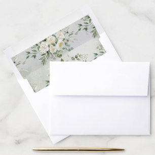 Romantic Soft Sage Green Floral Garden Wedding Envelope Liner