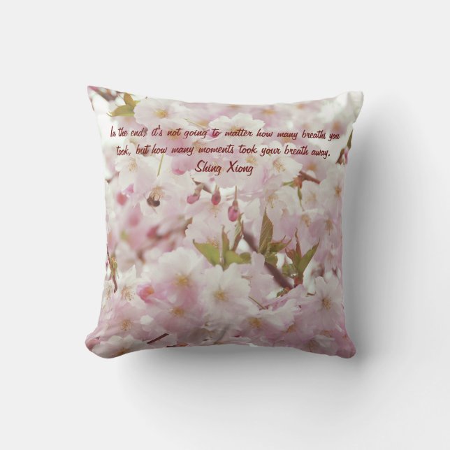 Romantic Soft Tones Cherry Blossoms and Bee Throw Pillow (Front)