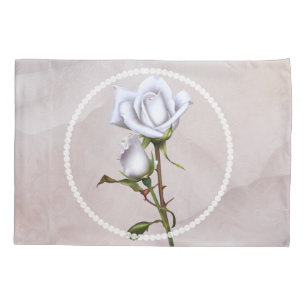 Romantic Soft White Roses Elegant Floral Glam Pillow Case
