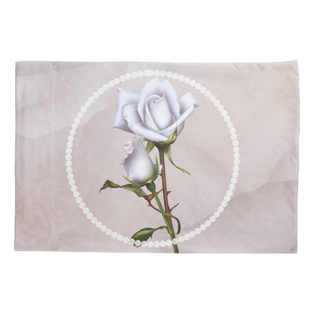 Romantic Soft White Roses Elegant Floral Glam Pillow Case (Back)