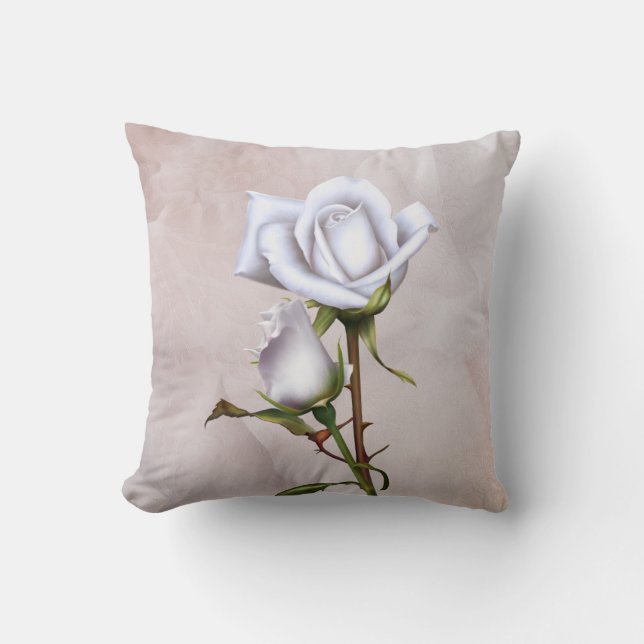 Romantic Soft White Roses Elegant Floral Glam Throw Pillow (Front)