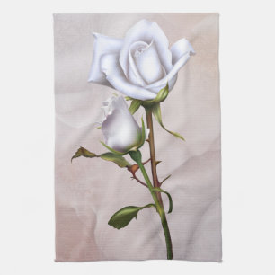 Romantic Soft White Roses Elegant Floral Glam Towel