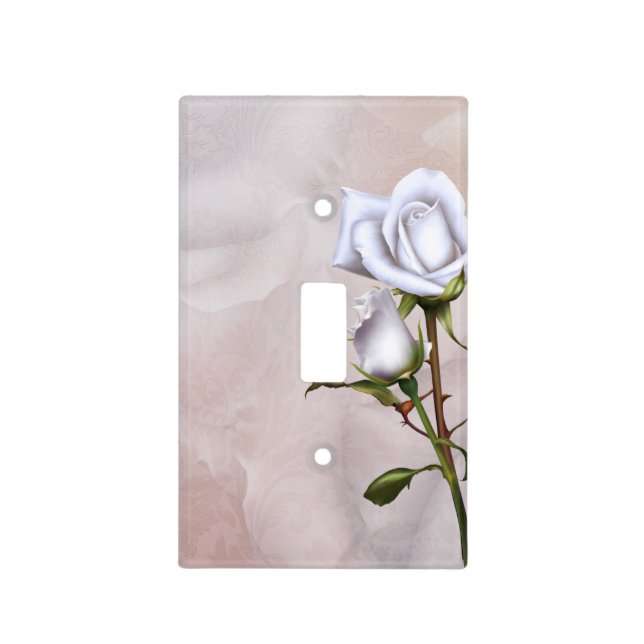 Romantic Soft White Roses Elegant Floral Peach Light Switch Cover (Front)
