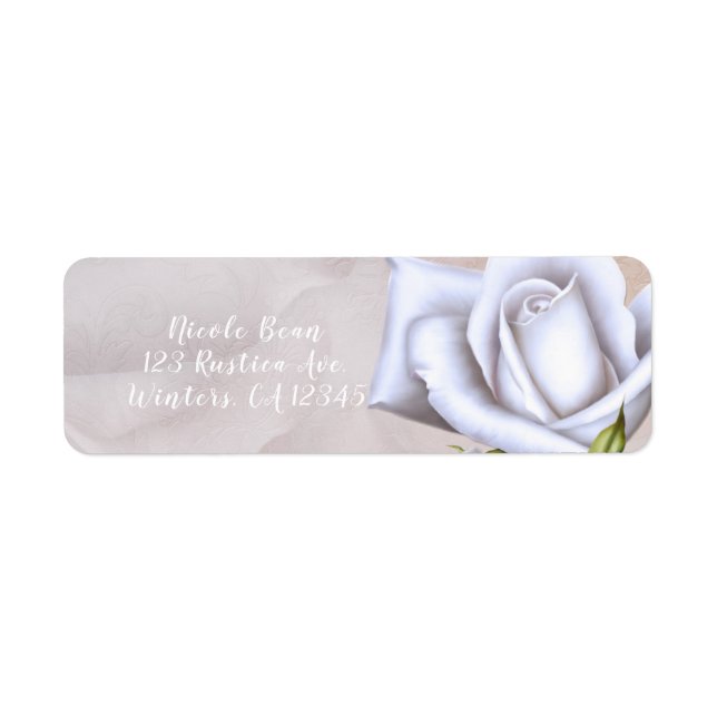 Romantic Soft White Roses Elegant Floral Wedding Label (Front)