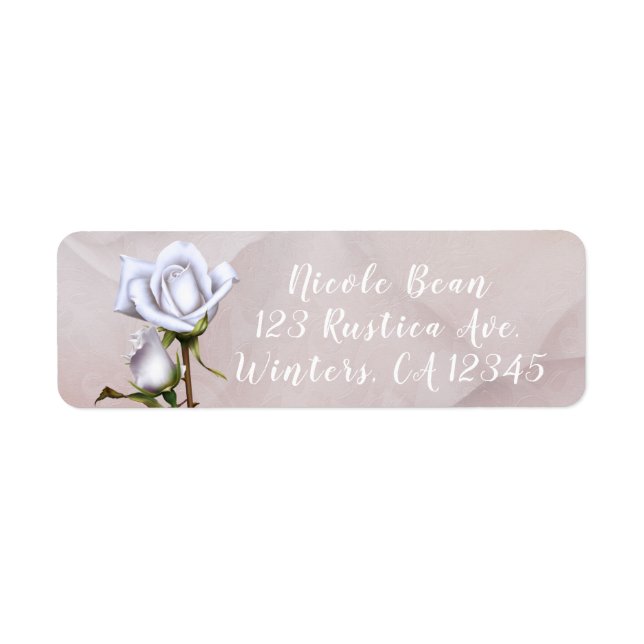 Romantic Soft White Roses Elegant Floral Wedding Label (Front)