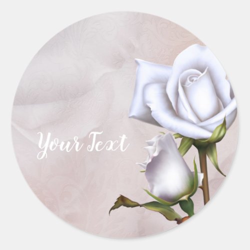 Romantic Soft White Roses Elegant Wedding Favor Classic Round Sticker