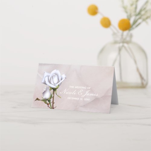 Romantic Soft White Roses Elegant Wedding Table Place Card