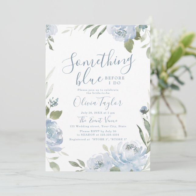 Romantic something blue floral Bridal Shower Invitation (Standing Front)