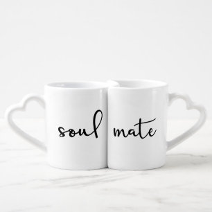 Romantic Soulmate Black Script White Couple  Coffee Mug Set